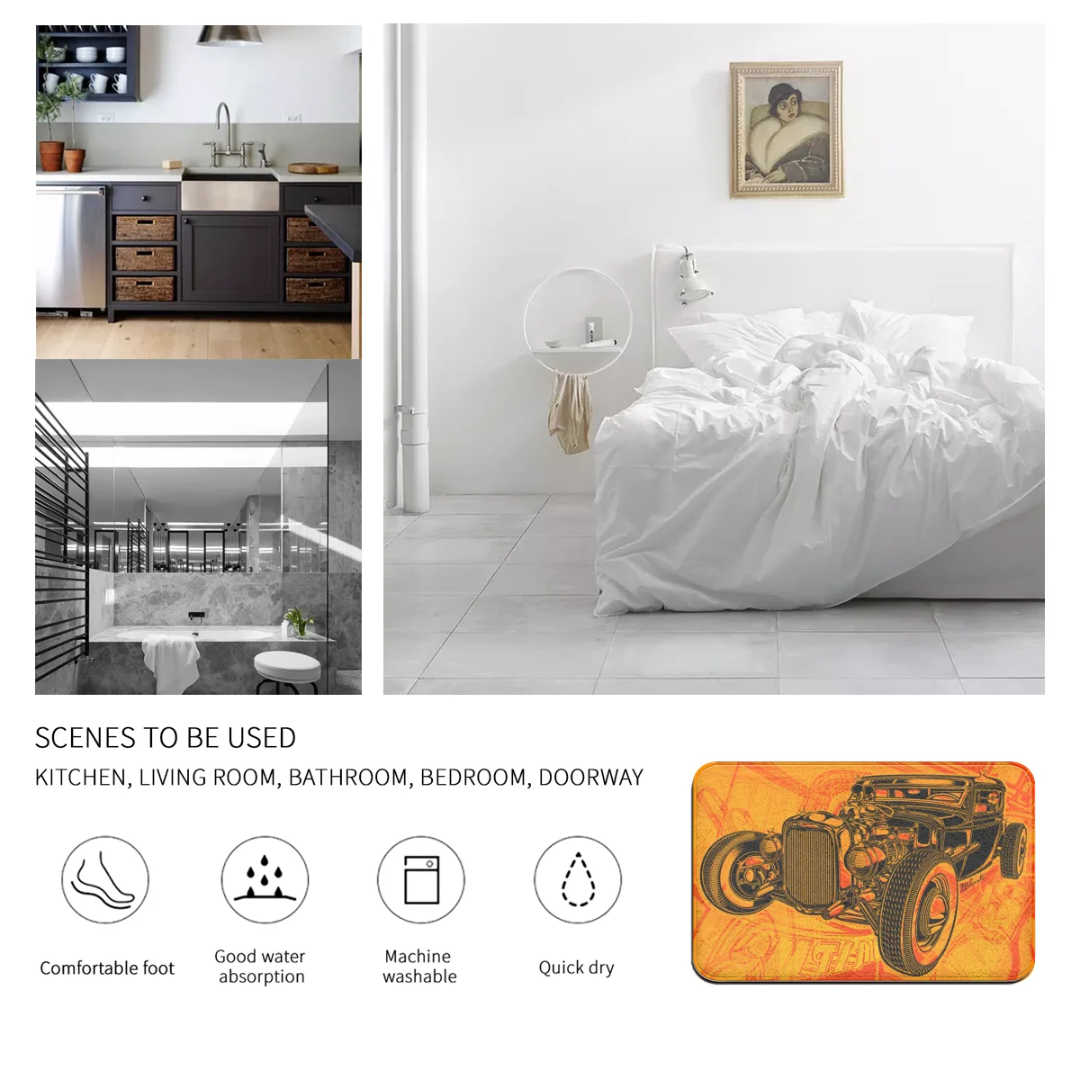 

Hot Rod Graphic Printed Flannel Room Bathroom Mat Doormat Size 40Cm By 60Cm Room Bedroom Home Decoration Free Shiping