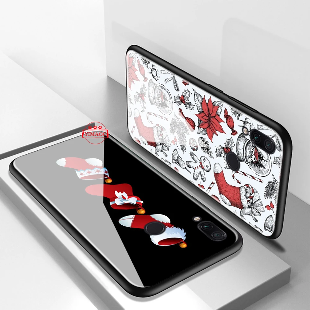 Beautiful Christmas Socks Deer Glass Case for Xiaomi 8 Lite 9 A1 A2 5X 6X F1 Redmi 4X 6A Note 5 6 7 Pro |