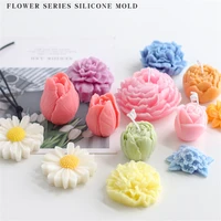3d rose peony flower aromatherapy candle mold handmade diy wax silicone soap model plaster mould chocolate cake decorating tools