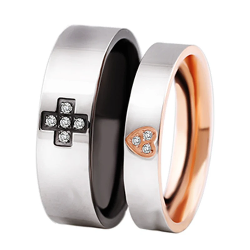 

Fashion Simple Love Stitching Titanium Steel Couple Rings Glossy Micro-inlaid Rings Men And Women Hand Ornaments Hot