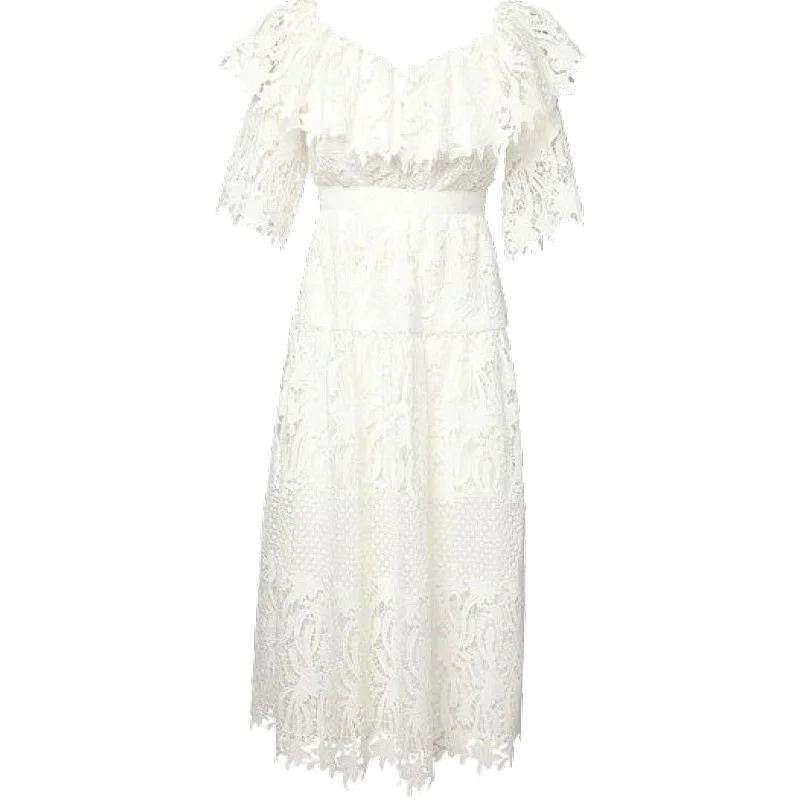 

2021 summer new laser carved flower embroidered small shoulder centrifuge white long dress