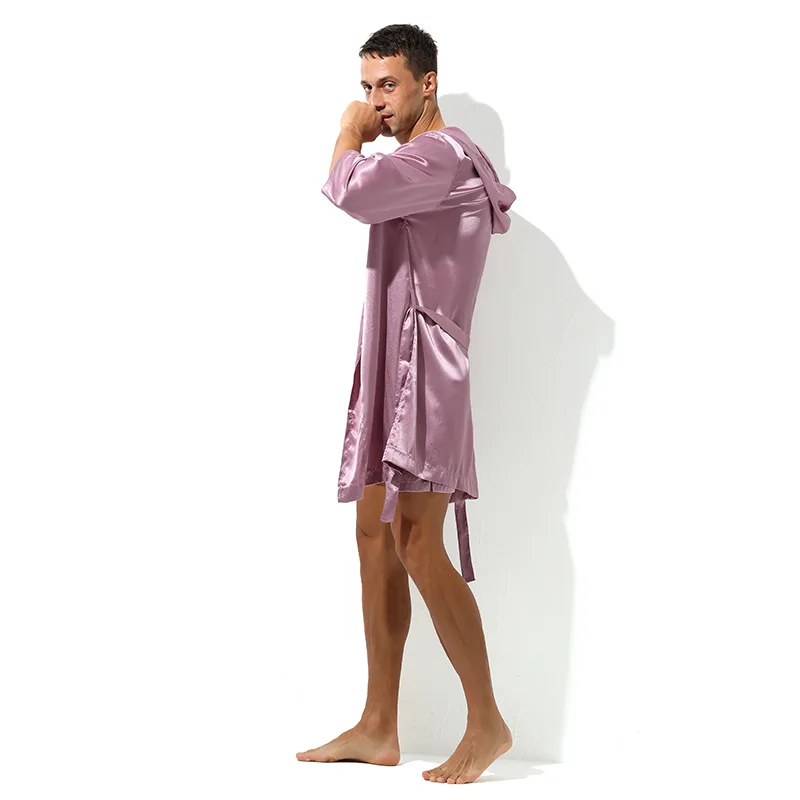 Men Underwear Sleep Tops Sexy Pajamas Male  Bathrobe Thin Silky Loose Short Sleeve Frenulum Sleepwear Kimono