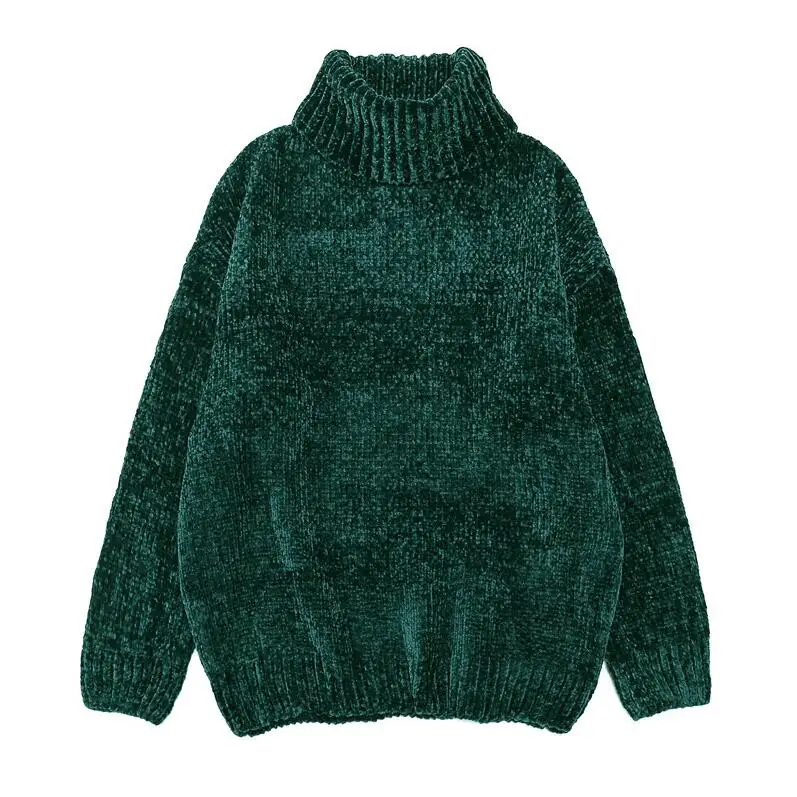 Boss Dark green NIJIUDING толстые теплые водолазки негабаритных свитера из шенили с длинным рукавом зима осень базовые свободные пуловеры женские повседневные топы - Цвет: Boss Dark green