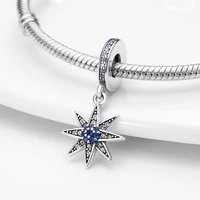 hot sale silver color glisten zircon blue star charm beads fit original 925 pandora bracelet necklace making pendant jewelry