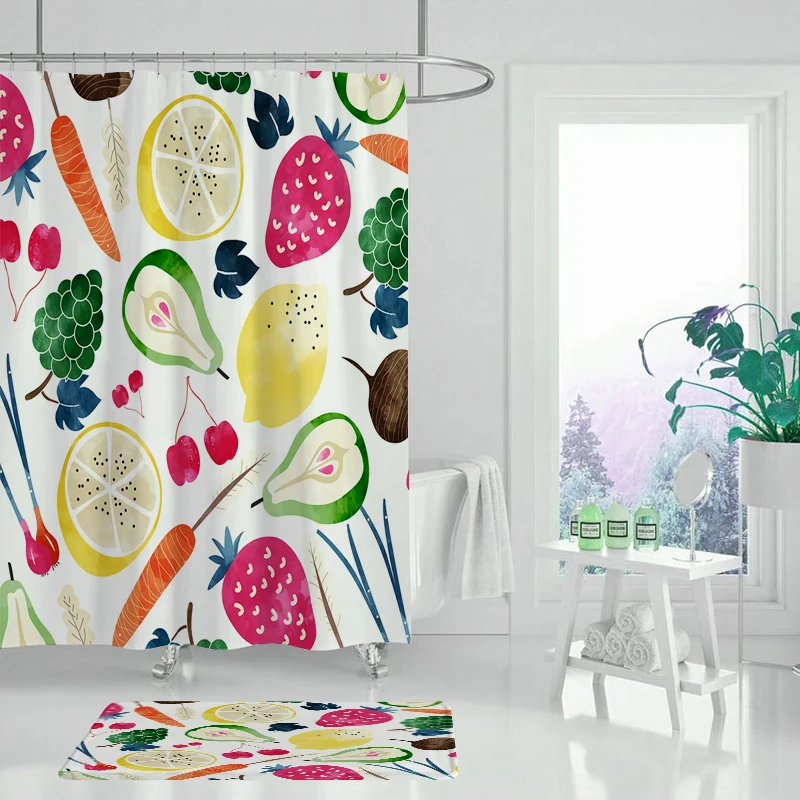Занавеска для душа с фруктами из полиэстера водонепроницаемая зеленая | Дом и сад