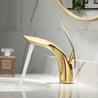 brass hot and cold water washbasin faucet gold silver rose gold white black chrome streamline shape