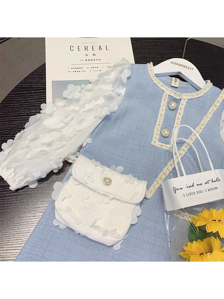 

Girls cotton long sleeve patchwork dress children Flowers princess dress kids outfit casual dress kids clothes 3-14Y WS1591