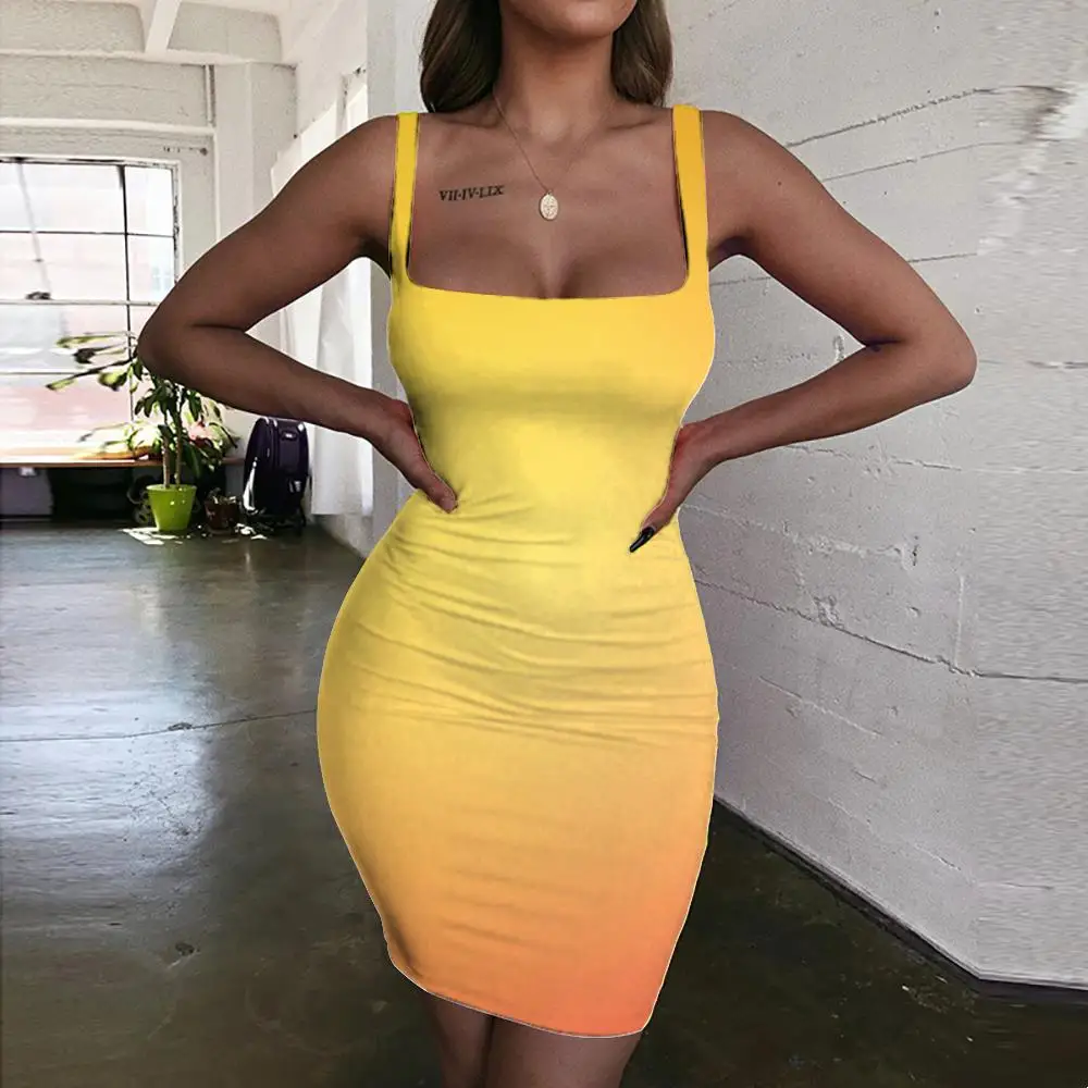 

Giyu Gradient Dress Women Colorful Bodycon Dress Harajuku Ladies Dresses Womens Clothing Summer New Boho Fashion