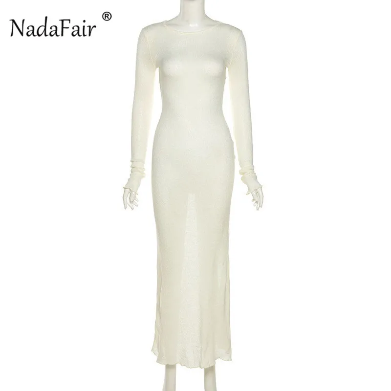 

Nadafair Long Sleeve Knitted Long Dress Winter Autumn Casual Bodycon Tube Wrap Women Sexy Sheath Slim Maxi Dress Pencil