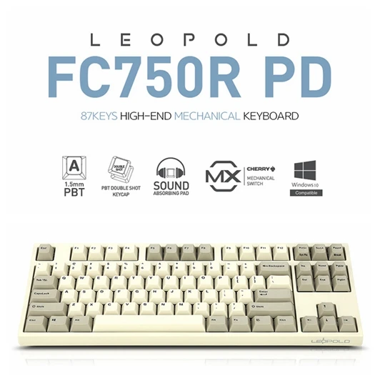 Механическая клавиатура Leopold FC750R PD серая и белая утолщенная PBT двухцветная 87