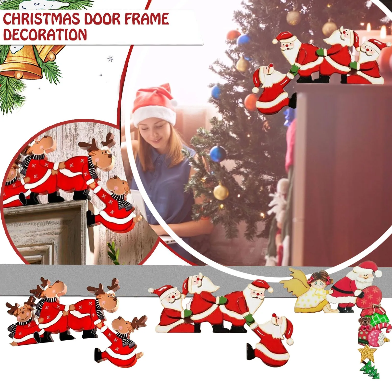 

Creative Christmas Santa Reindeers Wooden Door Frame Decoration Ornament Festival Party Home Decor Best Holiday Gifts Navidad