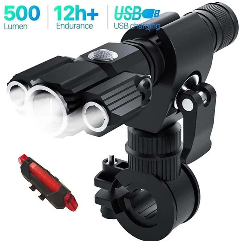 

Aluminum Alloy Multi-function Strong Light Long-range Rechargeable Three-lamp Flashlight Outdoor Lighting Night Riding Headlight