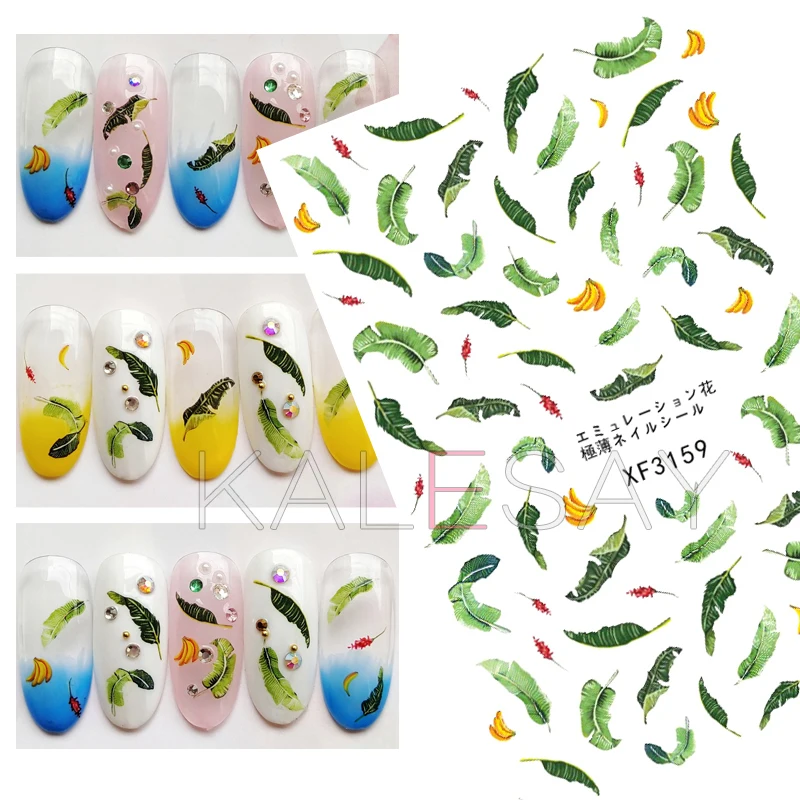 3D Summer Nail Art Stickers Decoration Green Leaf Sticker Transfer Decals Manicure Design Adhesive DIY Nails Foil | Красота и