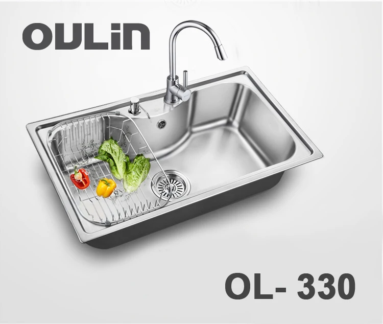 Кухонная мойка Oulin OL-330. Одна чаша. Нержавеющая сталь. Шумопоглощающие накладки.
