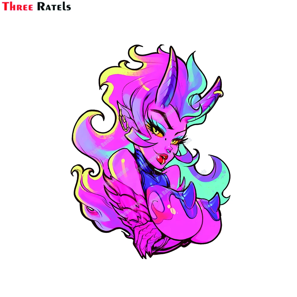 

Наклейка для автомобиля Three Ratels E120 80-е Ретро, демон, девушка-пустышка, внешний декор, автомобильные аксессуары, пленка против царапин