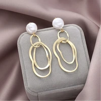 s925 silver needle pearl earrings irregular metal geometric earrings female minimalist style fresh earrings wild earrings