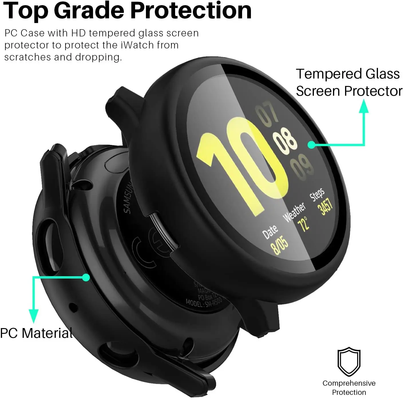 Matte Cover for Samsung Galaxy Watch Active 2 Case 44mm 40mm All Around Coverage Protective Bumpers Glass Screen Protector