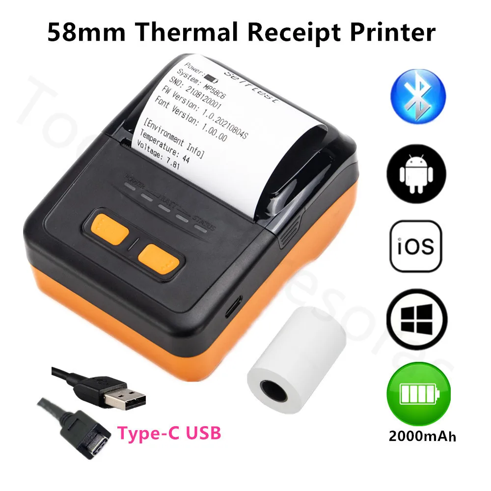 

2022 2-дюймовый Портативный чековый принтер 58 мм беспроводной Bluetooth термопринтер создание счетов eStore мини-чеков принтеры для печати