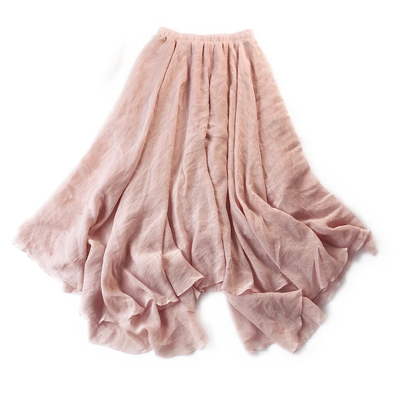 Женская длинная юбка из хлопка и льна бежевая винтажная Асимметричная юбка-макси