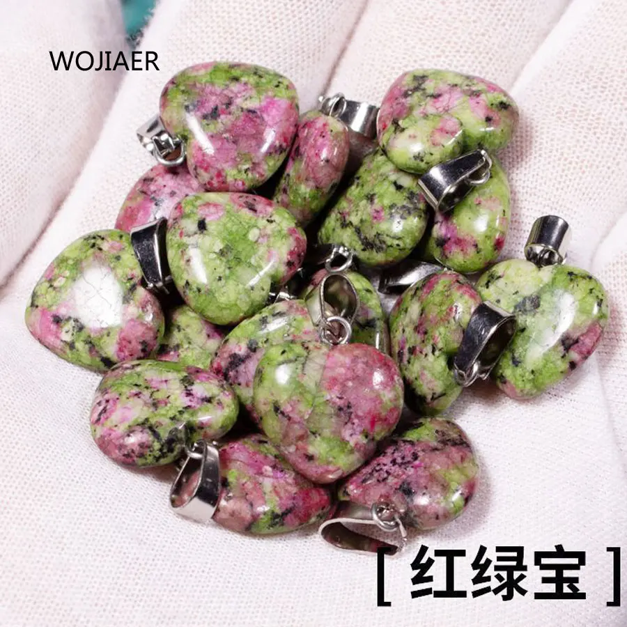 

WOJIAER 1Pcs 2021 Girl Women Love Heart Natural Gem Stone Charms Pendants Rubys Reiki for Jewelry Making Necklace ZM0576