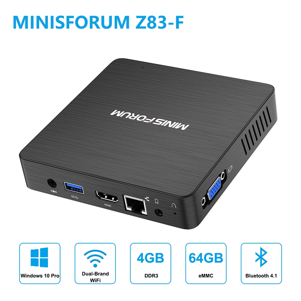 MINISFORUM Z83 F Windows 10 Pro мини ПК четырехъядерный процессор Intel Atom x5 Z8350 4GB 64GB HDD 4 к HD медиа