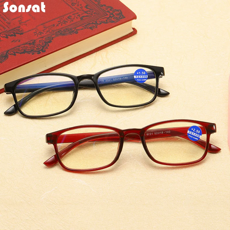 

Simple Dual-Color Anti-Blue Reading Glasses For Men And Women Presbyopic Square Frame Eyeglasses Eyewear