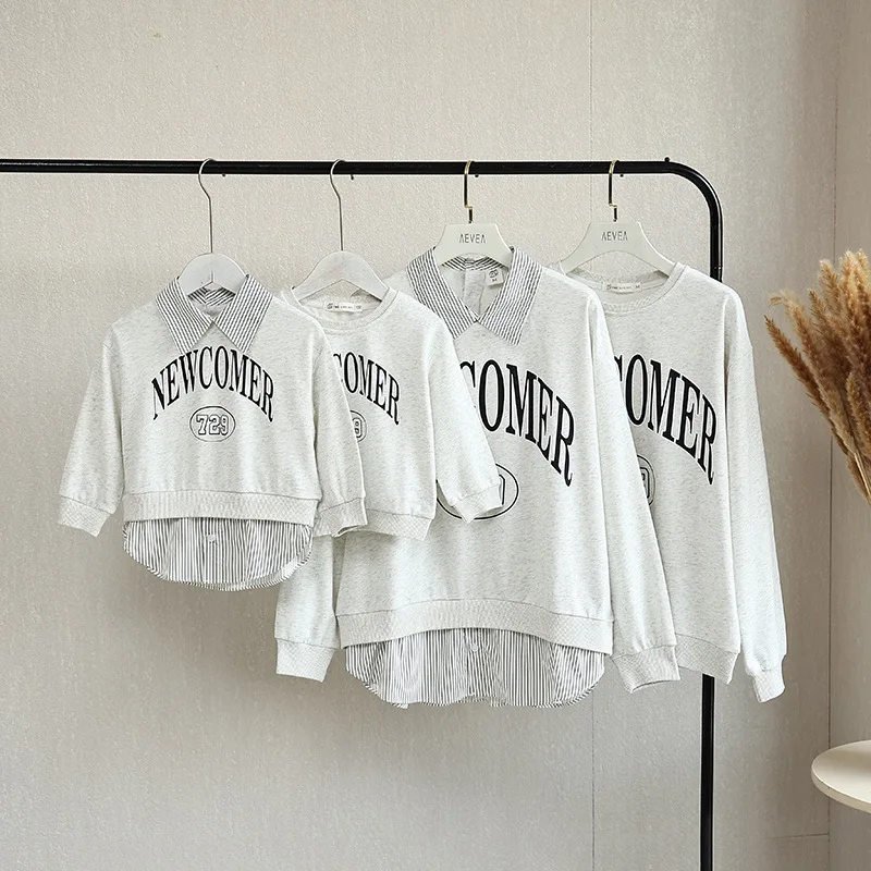 

Girls Fake Two Foreign-style Family Of Three Parent-child Sweater 2022 New Spring And Autumn Mother And Daughter Bottoming Shirt