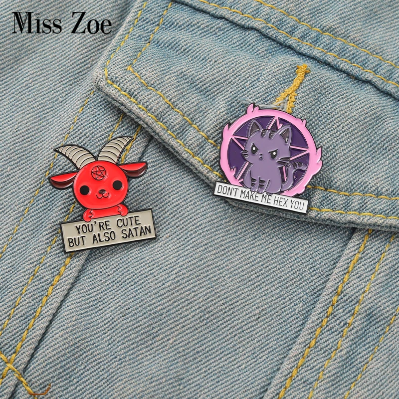 Эмалированные булавки в виде мультяшного кота Сатаны | Украшения и аксессуары