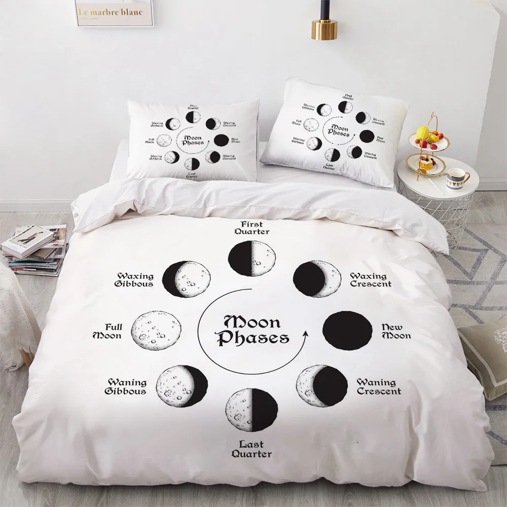 

3D White Bed Linen Duvet Cover Set Comforter Shell Quilt Case Pillow Shams King Queen Size Bedding Set Magic Home Textile