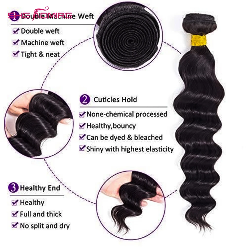 Пряди человеческих волос с глубокой волной 32 34 36 38 40 дюймов 1/3/4 шт. | Шиньоны и