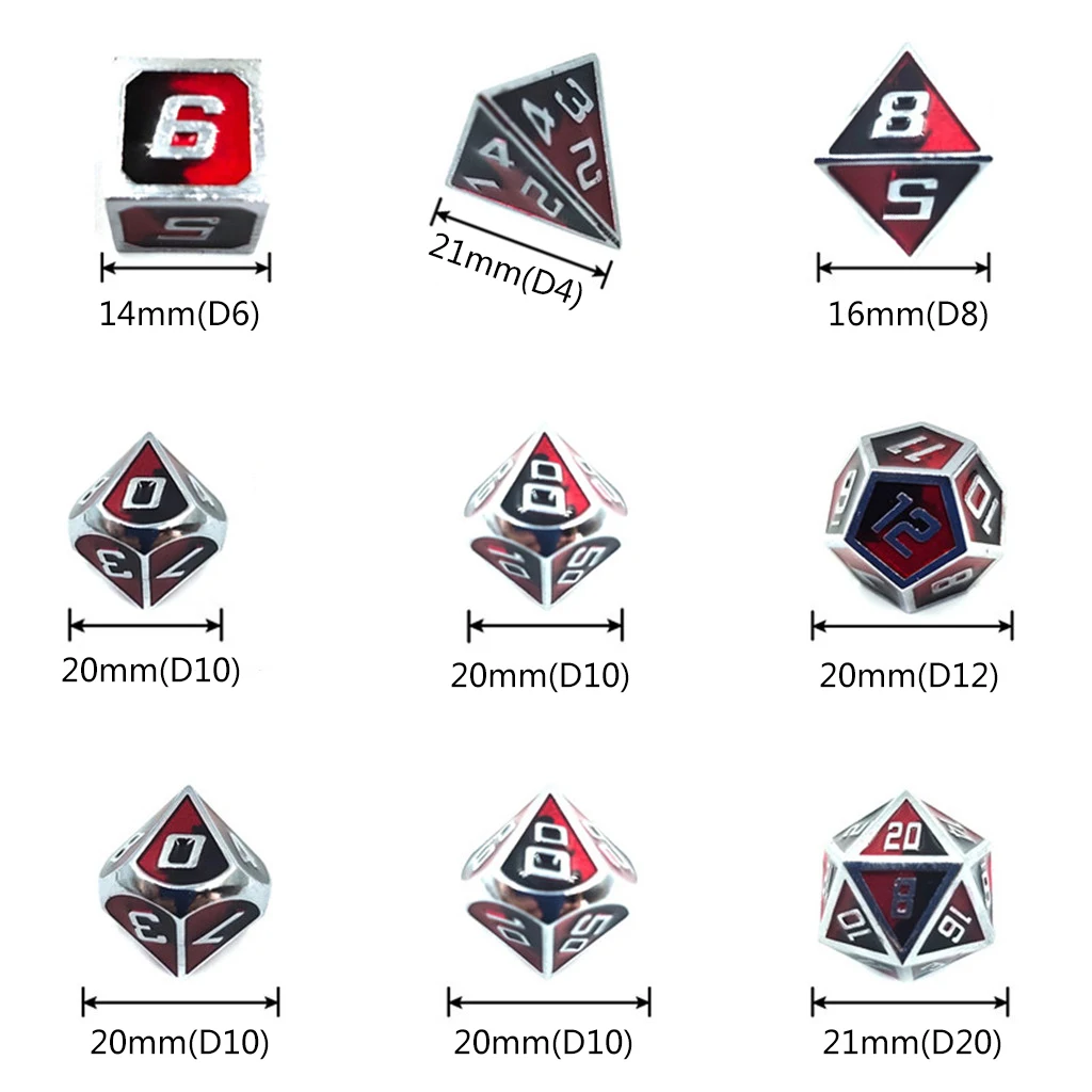 

7pcs Metal Dice Set D&D Board Game Polyhedral Dice for RPG Role Playing Game N58B