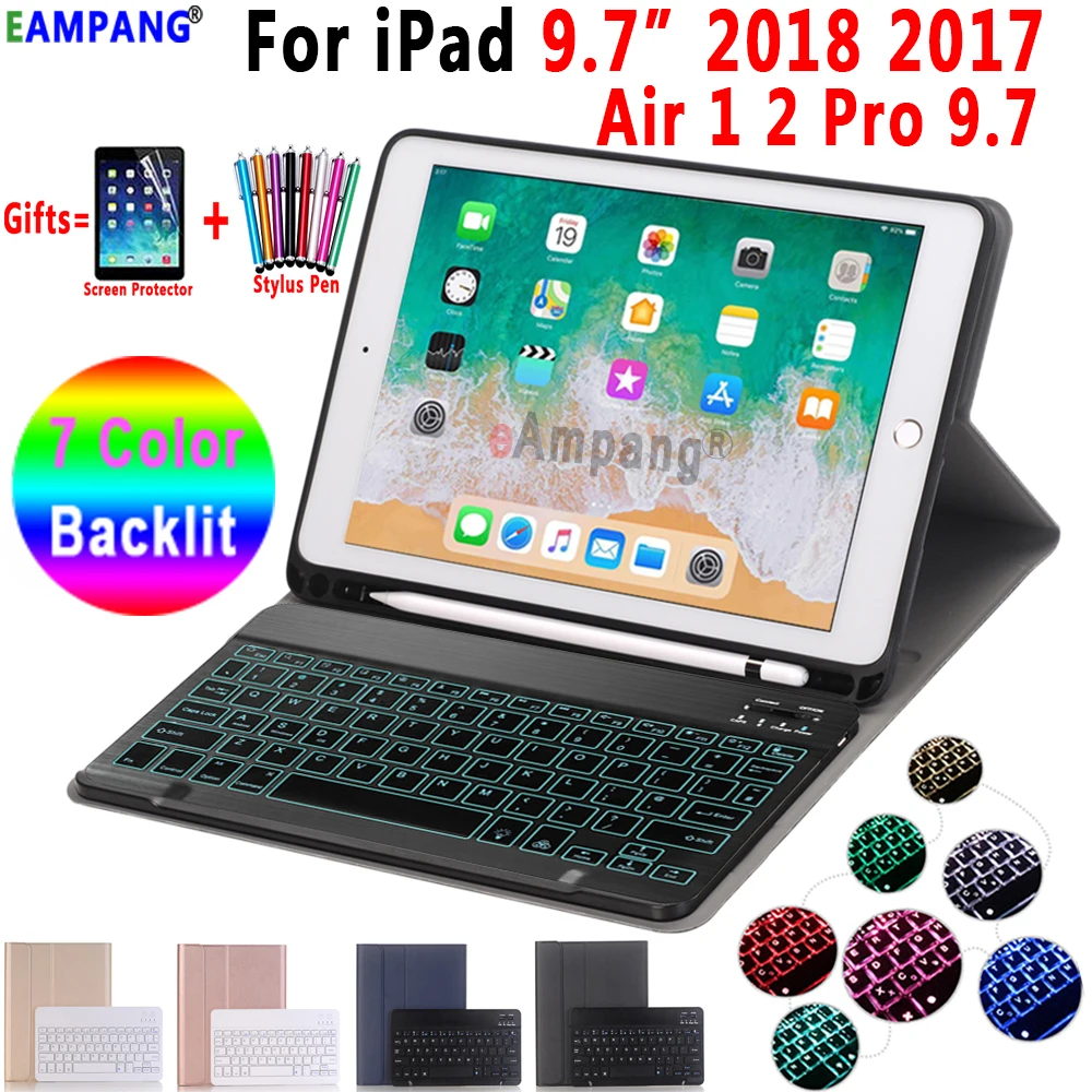 Bluetooth-клавиатура с подсветкой Чехол для iPad 9,7 чехол с карандашом для iPad Air 1 2 5th 6th Generation Pro 9,7 чехол