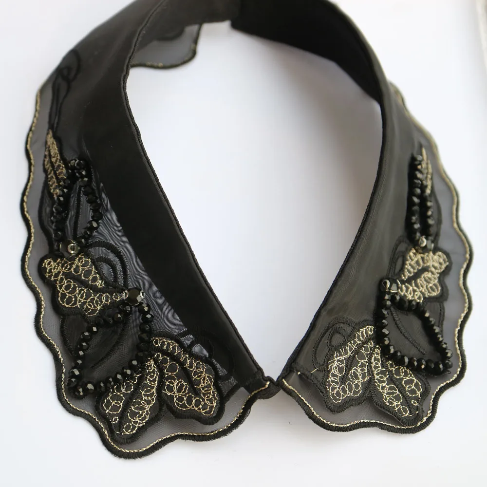 

Sewing Beaded rhinestone collar patches for clothes DIY Retro fake collar appliques black lace Patches appliques for suits