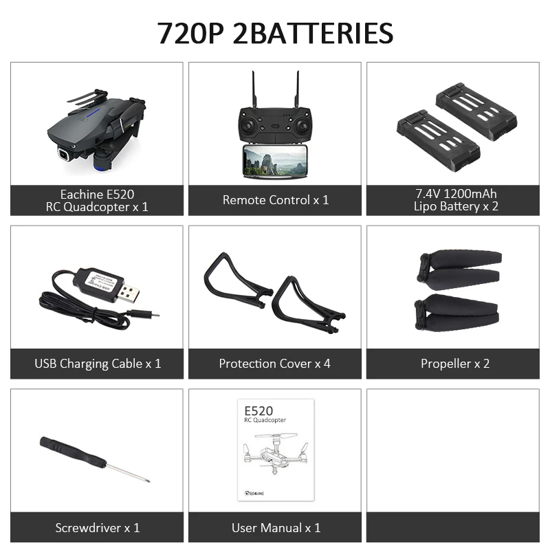 720P 2battery Eachine E520 wifi FPV с 4 K/1080 P HD широкоугольная камера высокая высота режим удержания складной Радиоуправляемый Дрон Квадрокоптер RTF - Цвет: 720P 2battery