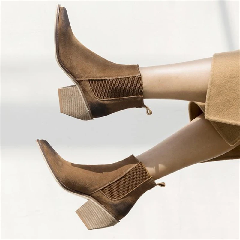 

Plus Size Boots Women Heel 5cm Ankle Boots for Women Shoes High Heel Pointed Spring Autumn Shoes Woman Chunky Heels Boots New