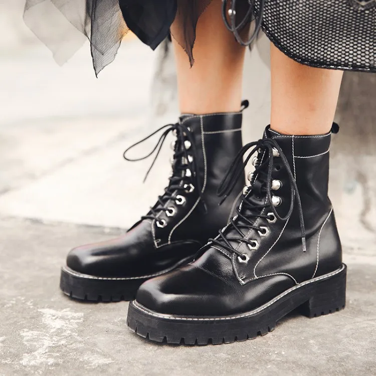 PXELENA NEW Women Motorcycle Boots Square Toe Genuine Leather Chunky Heel Punk Goth Riding Knight Lady Shoes Autumn Winter | Обувь