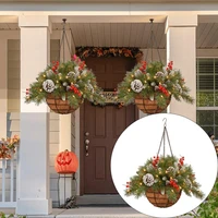 christmas wreath with berry pine needle hanging basket decorative for festival decor home wedding party indoor outdoor ornament