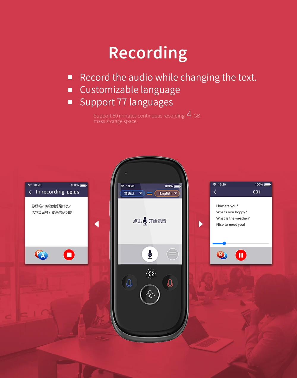 Boeleo K1 Pro фото перевод AI Smart Voice 77 языков в режиме реального времени лицом к лицу wifi 2," TFT 12 МП Многофункциональный переводчик