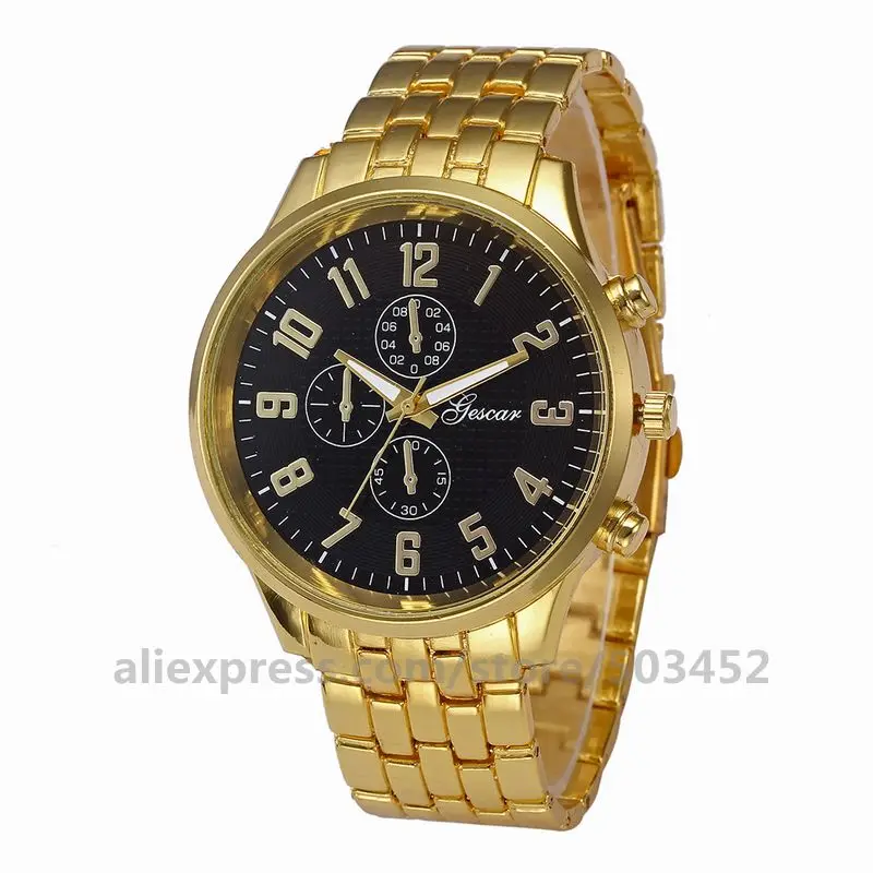 gold black 100 шт./лот Gescar7802 римские цифры весы часы ремешок Сплав ремень модные часы три высота конец глаз наручные часы для мужчин - Цвет: gold black