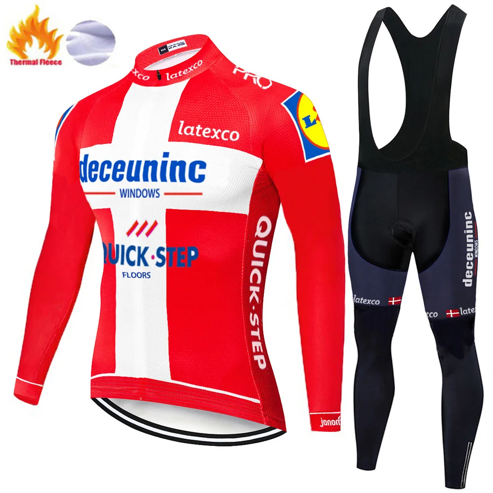 Термальность флис uniforme ciclismo hombre QUICK STEP Длинные рукава Велоспорт Джерси 9D
