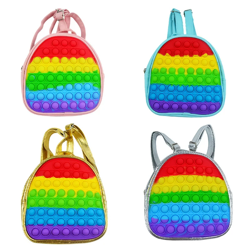 

Fidget Mini Pop Backpack Purse Rainbow Tie-Dye Pop Bubble Handbag School Bag for Student Children Relax Fidget Toys XXY131