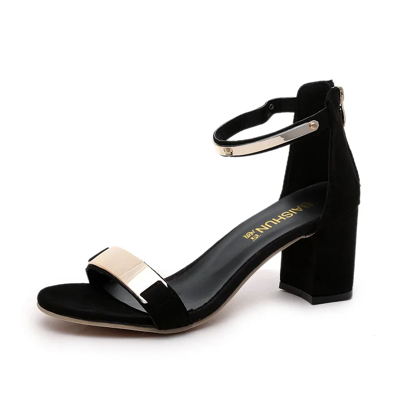 

Velvet Shoes Buckle Strap Open Toe 2021 Sandals Suit Female Beige High Heels Suede Peep New Black High-heeled Comfort Summer Blo