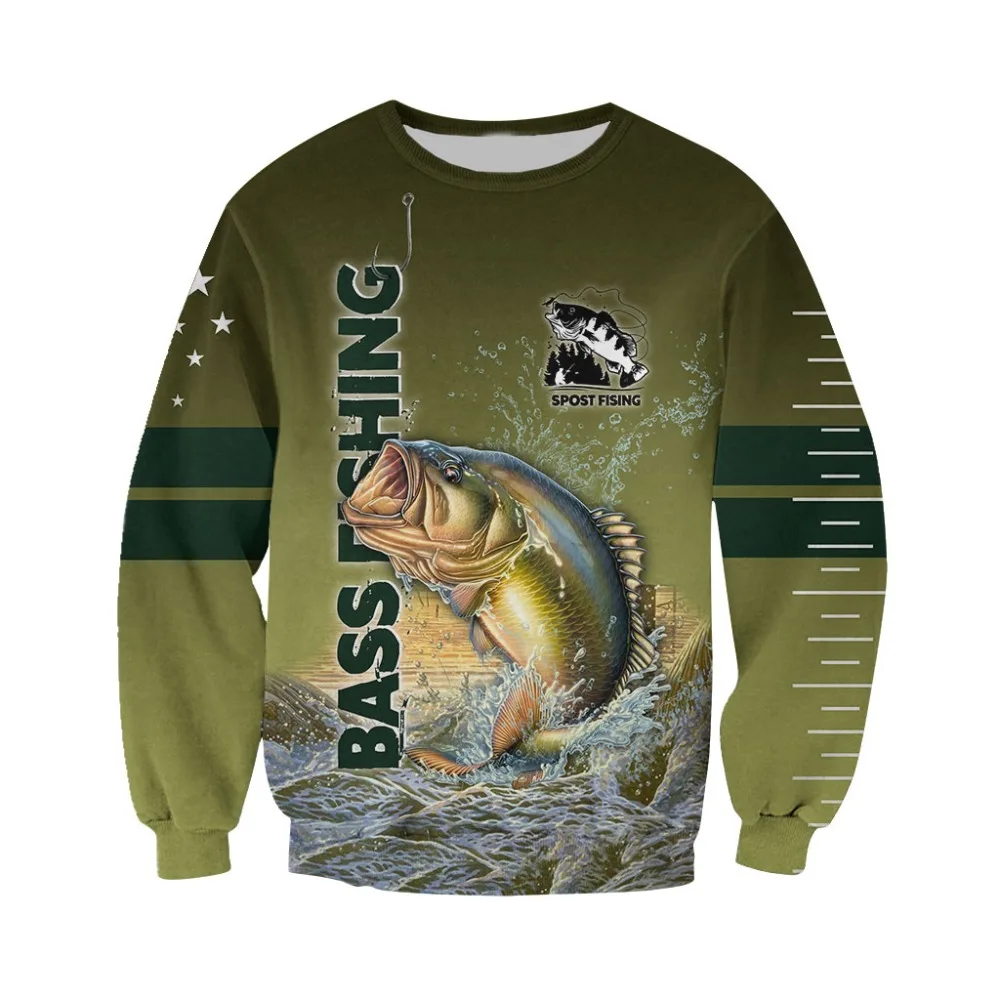 Толстовка с капюшоном и 3D принтом для ловли окуня новая модная в стиле Харадзюку