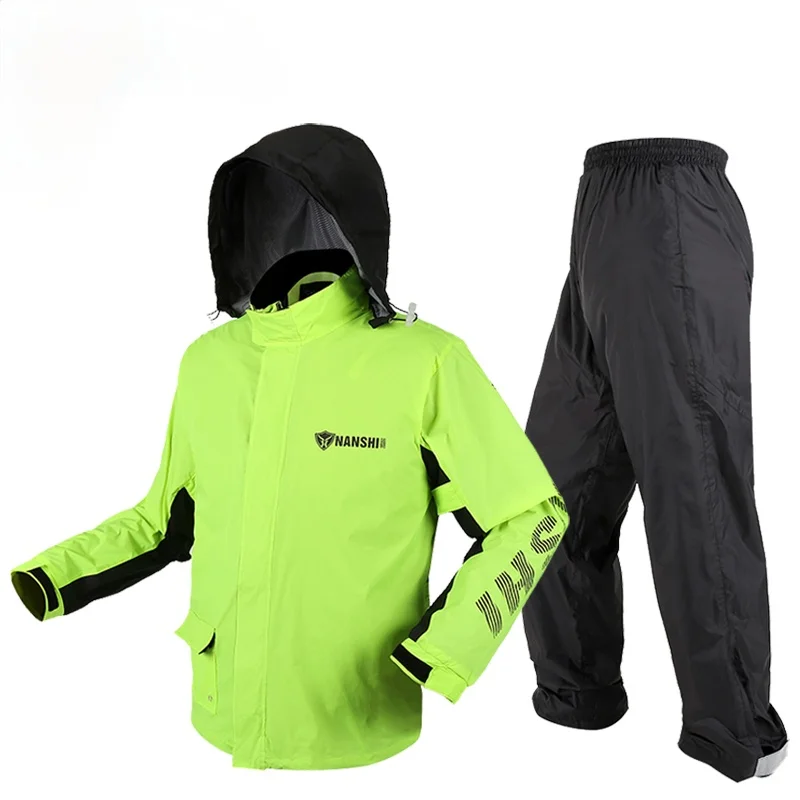 Nylon Motorcycle Raincoat Rain Pants Suit Jacket with Hood Poncho Waterproof Rain Coat Men Thickened Rain Suits Fishing Adults