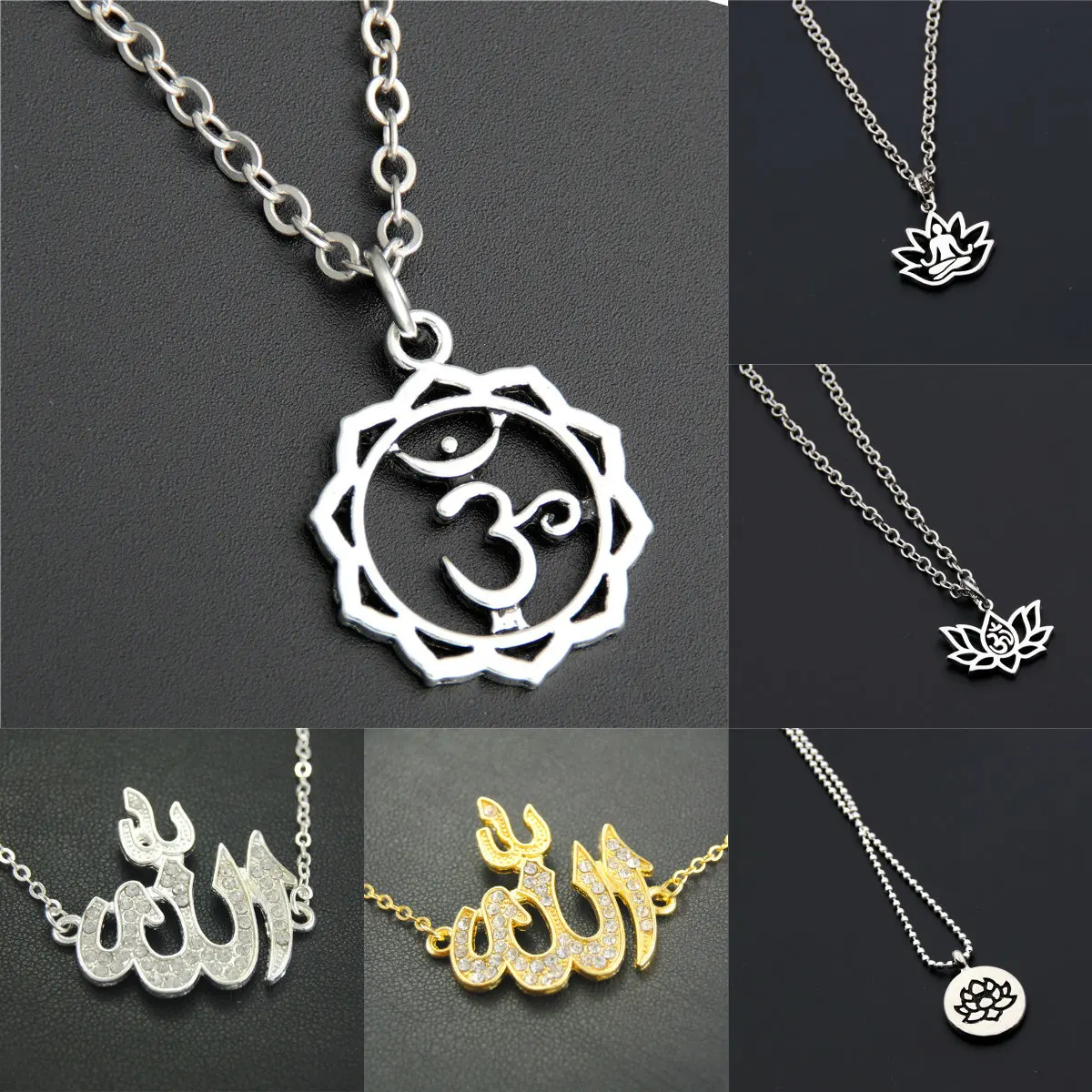 

1pc Allah OM Charms Metal Yoga Pendant Necklace Diy Handmade Jewelry For Women