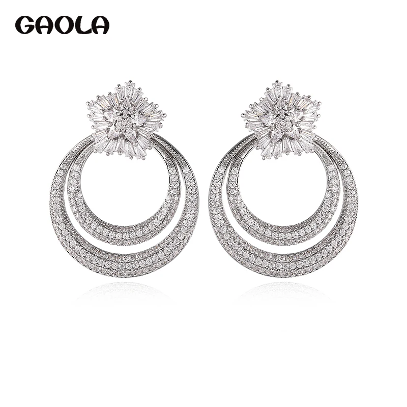

GAOLA New Women Jewelry Geometric Double Circle Earring Clear Cubic Zirconia Dangle Earrings GLE9373