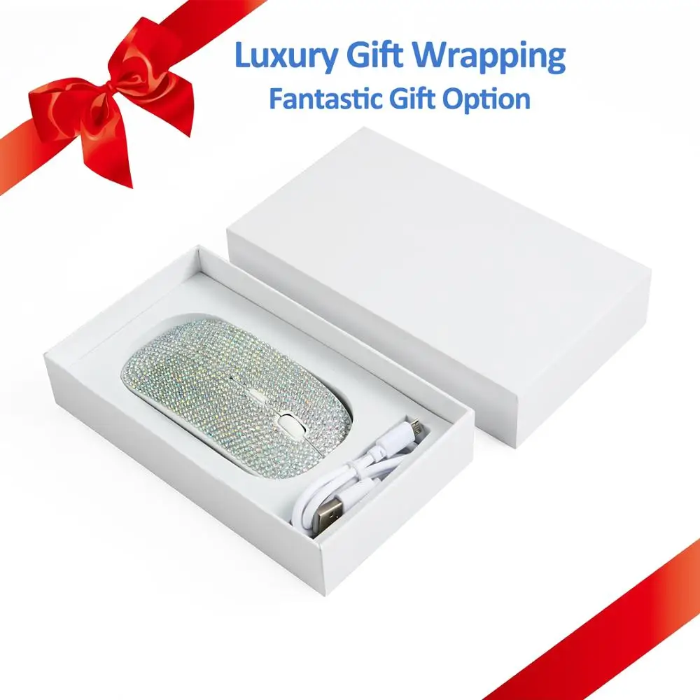 

Bling Dazzling Rechargeable 2.4GHz Wireless Mouse Covered with Rhinestone Crystal with USB Receiver,Great Gift idea for Her
