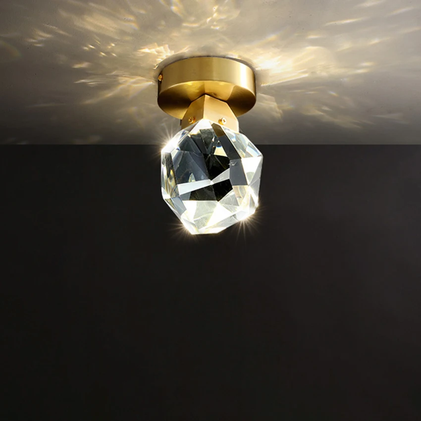 

Luxury K9 Crystal ceiling light Postmodern bedroom aisle Corridor balcony light fixture restaurant cafe golden led ceiling lamp