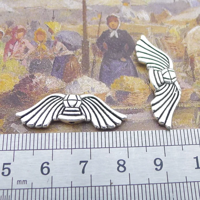 

Jewelry Making Supplies 5 Pieces 30x10mm Antique Silver Color Wings Small Beads