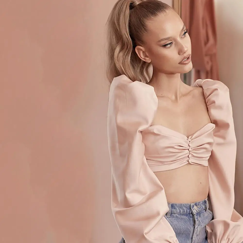 Облегающая Сексуальная короткая футболка топ-труба женский топ с вырезом